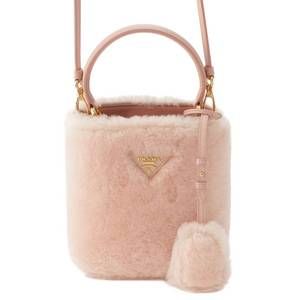 Prada Pannier Triangle Shearling Mini 2way Handbag Pink